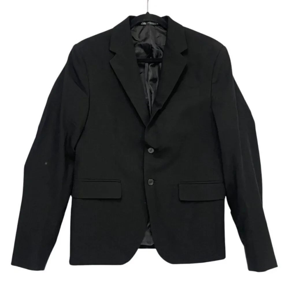 Zara Mens Suit EU 46 US 36 Blazer Black Slim Fit Single Breasted 9907/999 NWOT